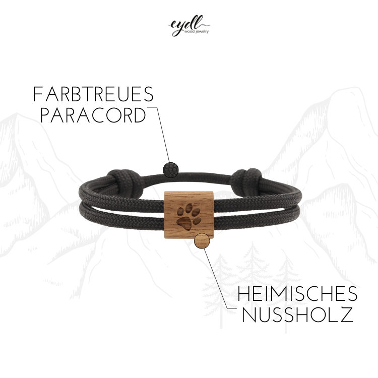 Armband Kona Pfote Holz Nuss Paracord Segeltau Band jungle Größe S, M, L mit Schiebeknoten USP