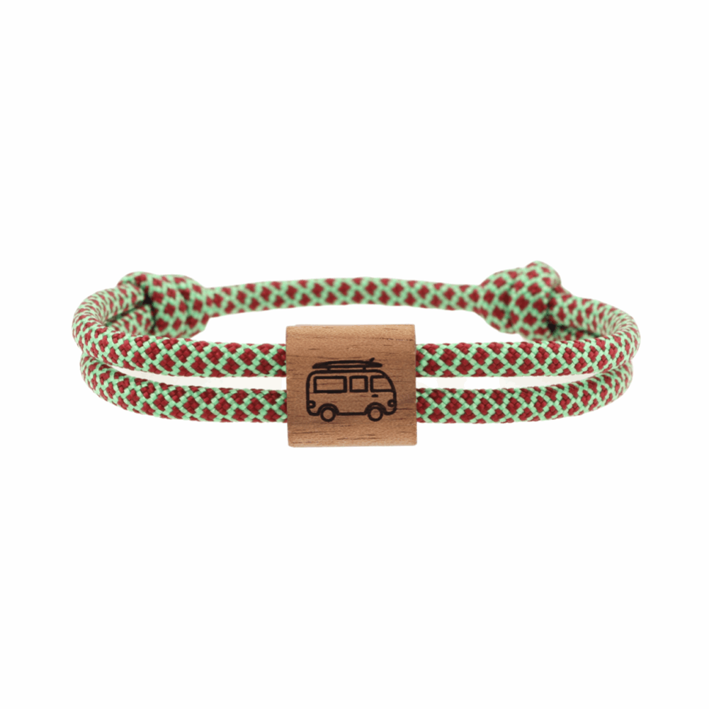Armband Kona Camper Van Bulli Holz Nuss Paracord Segeltau Band jungle Größe S, M, L mit Schiebeknoten