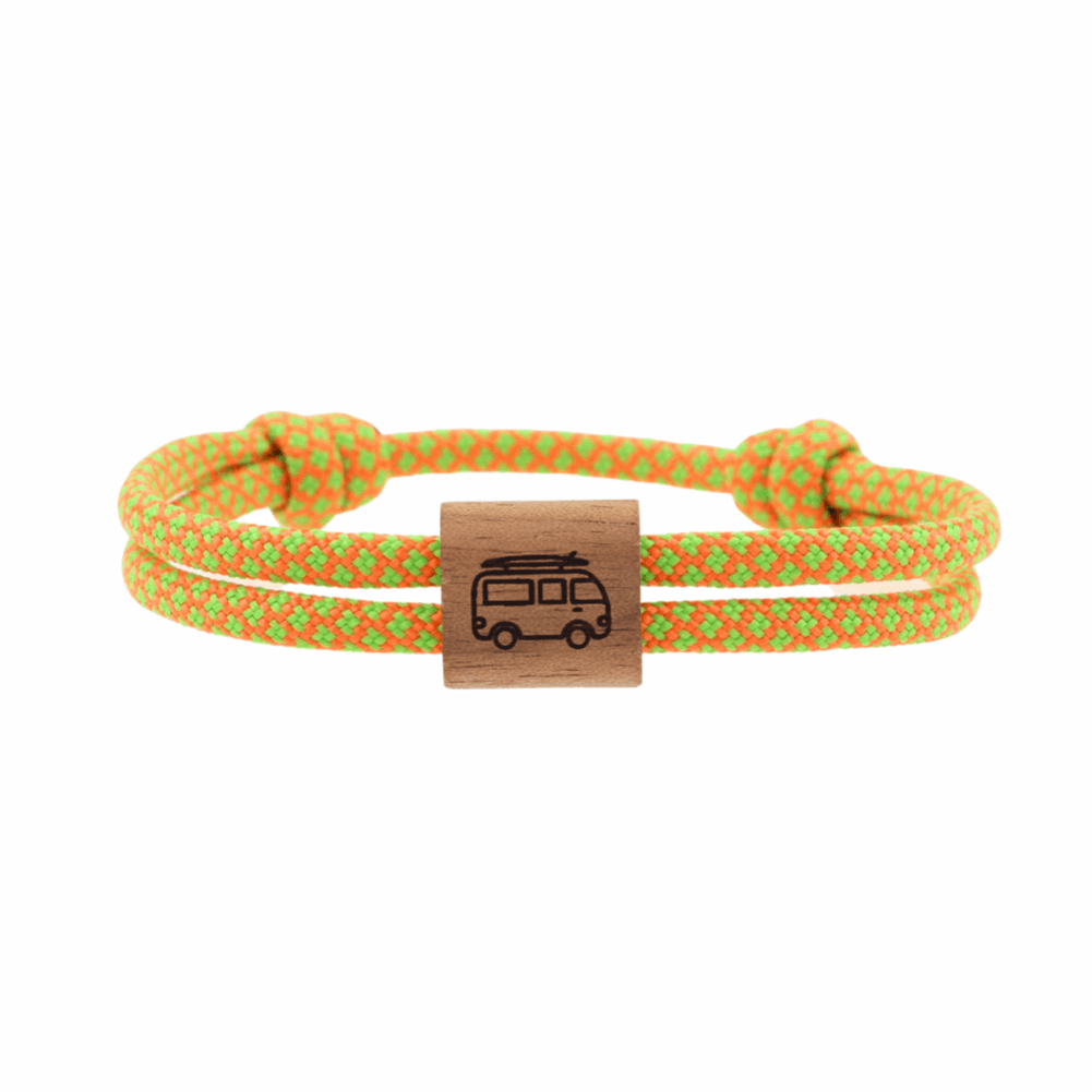 Armband Kona Camper Van Bulli Holz Nuss Paracord Segeltau Band yellowstone Größe S, M, L mit Schiebeknoten