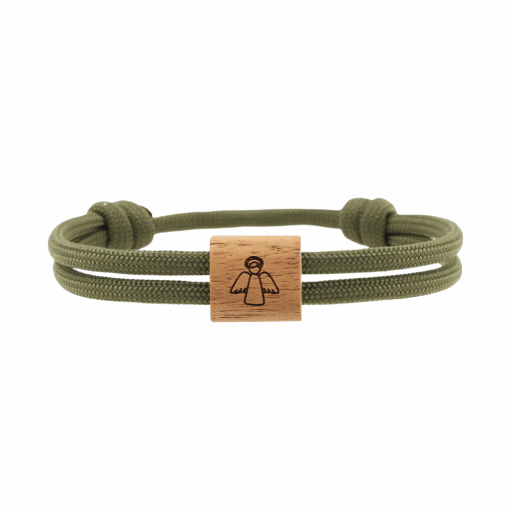 Armband Paracord Segeltau Kona Engel, farbtreues Paracord olivgrün und heimisches Nussholz