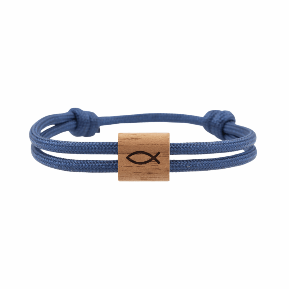Armband Paracord Segeltau Kona Fisch, farbtreues Paracord dunkelblau und heimisches Nussholz