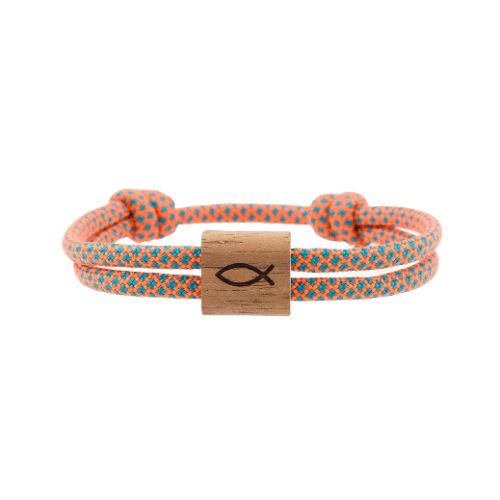 Armband Paracord Segeltau Kona Fisch, farbtreues Paracord lagoon und heimisches Nussholz