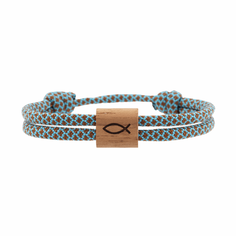 Armband Paracord Segeltau Kona Fisch, farbtreues Paracord ocean und heimisches Nussholz