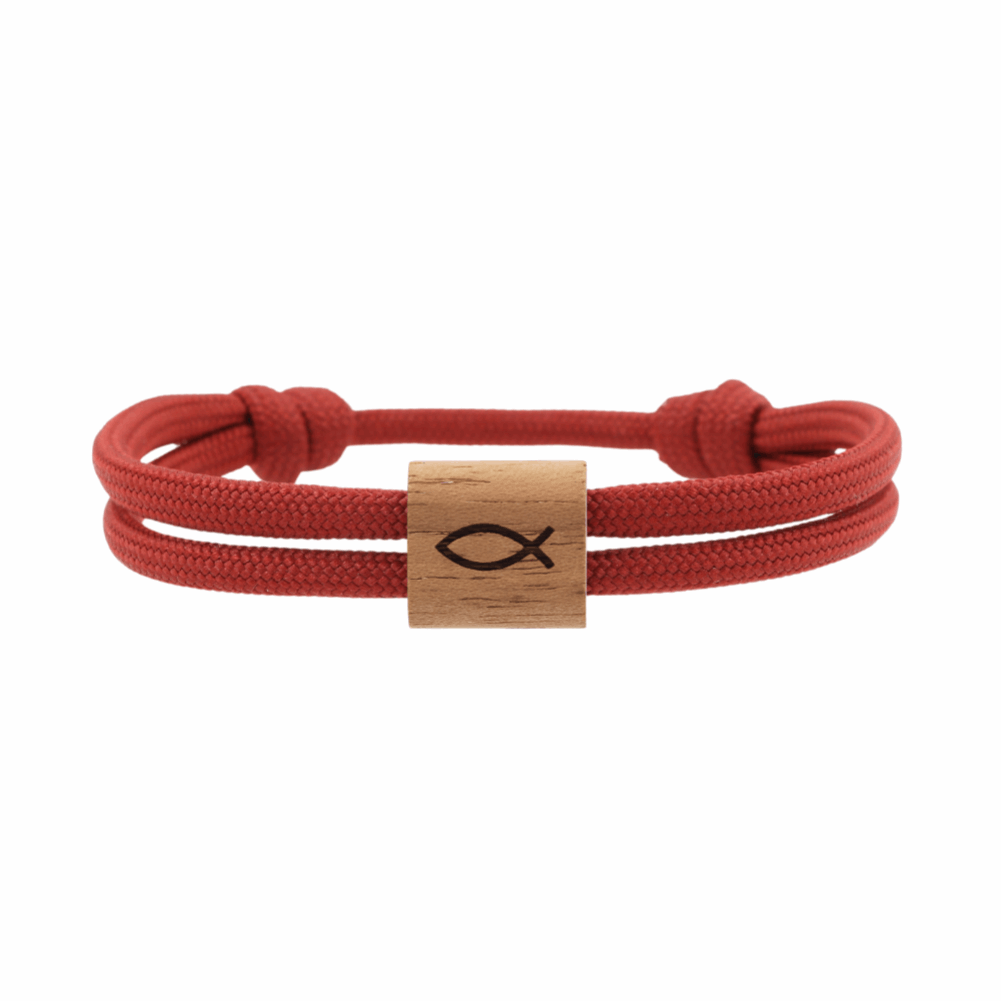 Armband Paracord Segeltau Kona Fisch, farbtreues Paracord weinrot und heimisches Nussholz