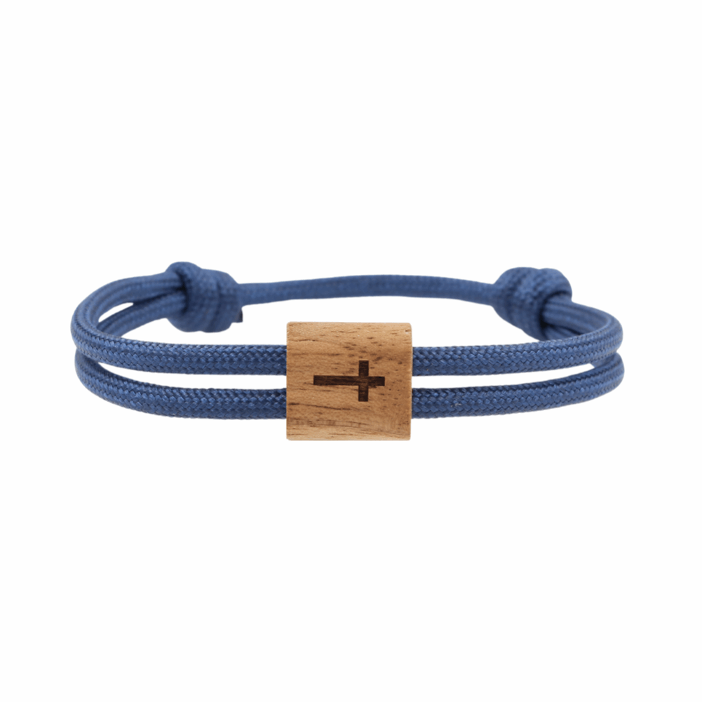 Armband Paracord Segeltau Kona Kreuz, farbtreues Paracord dunkelblau und heimisches Nussholz