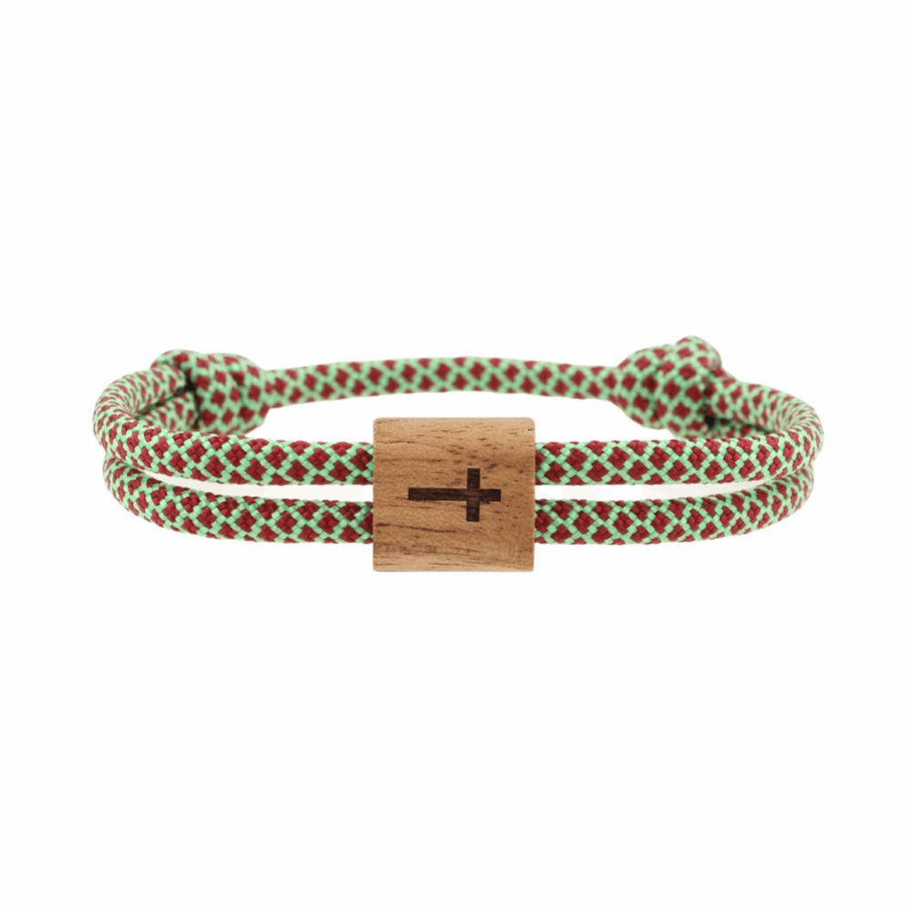 Armband Paracord Segeltau Kona Kreuz, farbtreues Paracord jungle und heimisches Nussholz