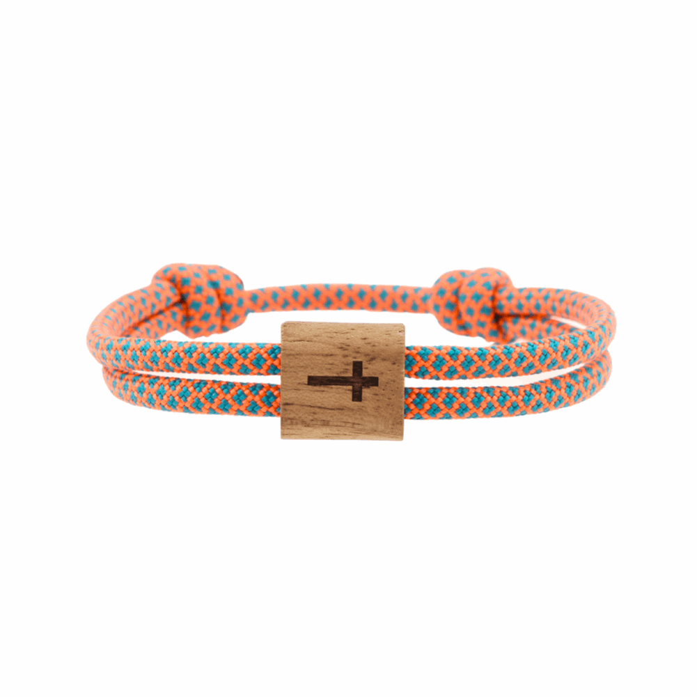Armband Paracord Segeltau Kona Kreuz, farbtreues Paracord lagoon und heimisches Nussholz