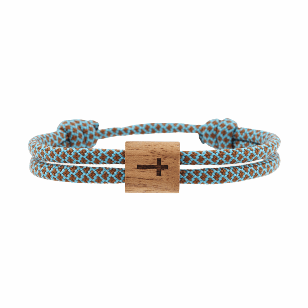 Armband Paracord Segeltau Kona Kreuz, farbtreues Paracord ocean und heimisches Nussholz