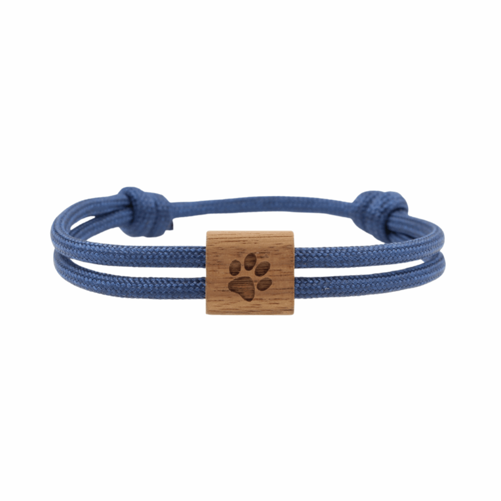 Armband Kona Pfote Holz Nuss Paracord Segeltau Band dunkelblau Größe S, M, L mit Schiebeknoten