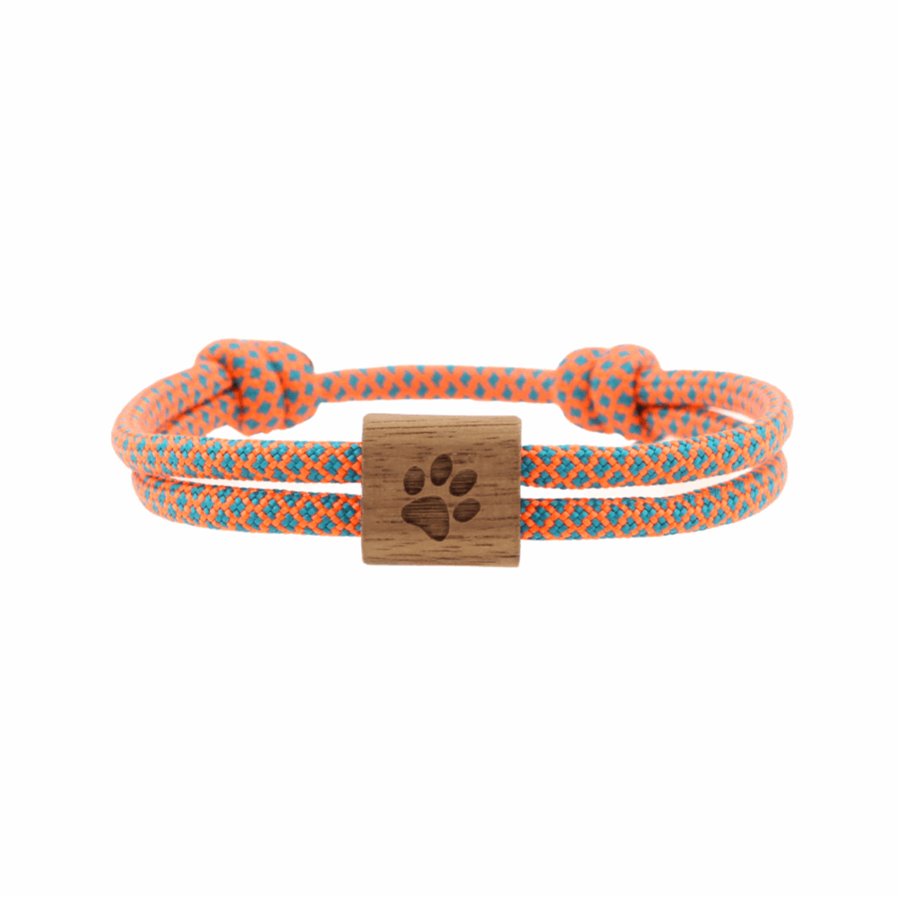 Armband Kona Pfote Holz Nuss Paracord Segeltau Band lagoon Größe S, M, L mit Schiebeknoten