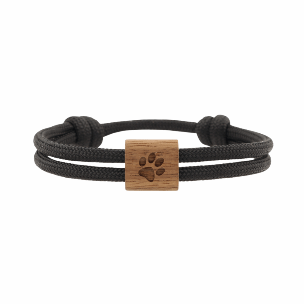 Armband Kona Pfote Holz Nuss Paracord Segeltau Band schwarz Größe S, M, L mit Schiebeknoten