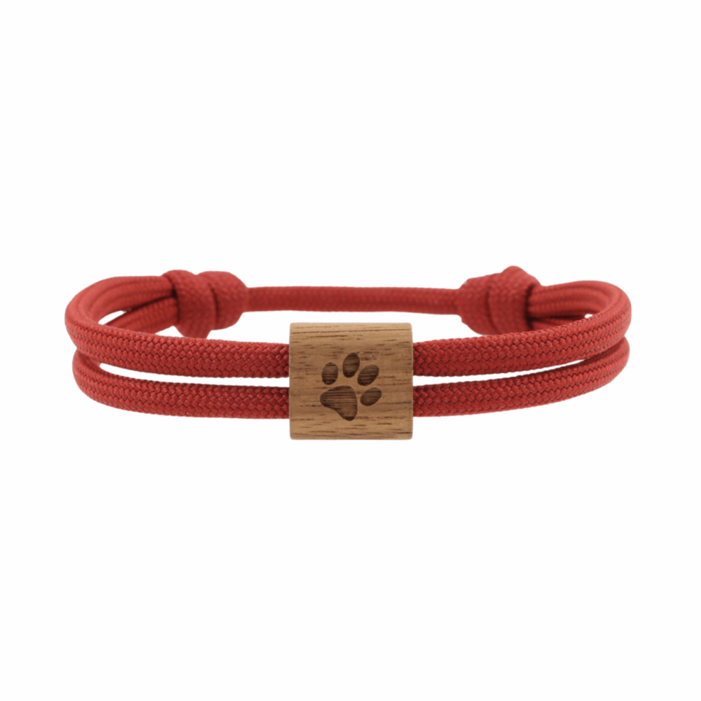 Armband Kona Pfote Holz Nuss Paracord Segeltau Band weinrot Größe S, M, L mit Schiebeknoten
