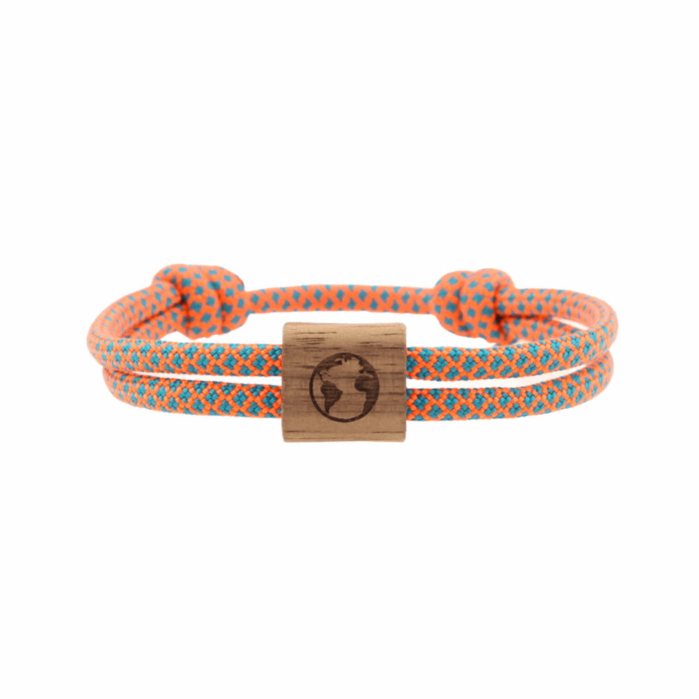 Armband Kona Weltkugel Holz Nuss Paracord Segeltau Band lagoon Größe S, M, L mit Schiebeknoten