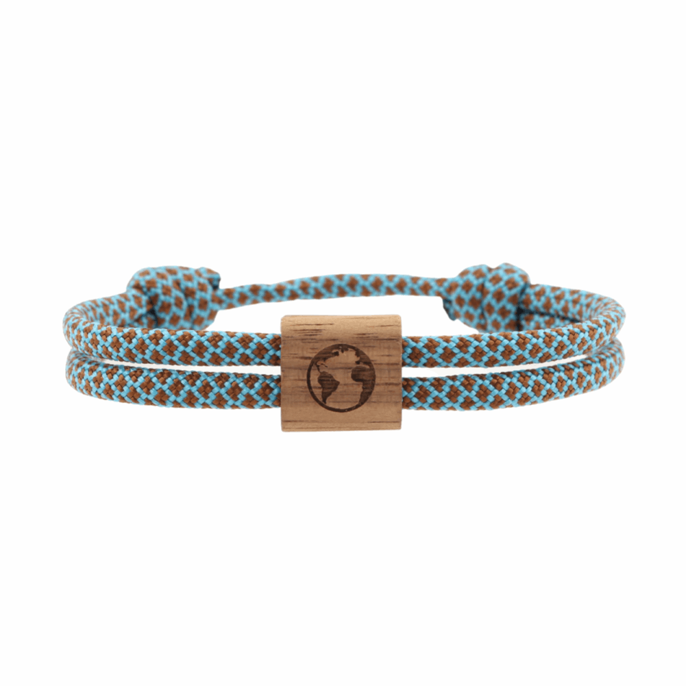Armband Kona Weltkugel Holz Nuss Paracord Segeltau Band ocean Größe S, M, L mit Schiebeknoten