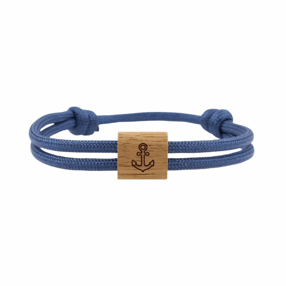 Armband Kona Anker Holz Nuss Paracord Segeltau Band dunkelblau Größe S, M, L mit Schiebeknoten