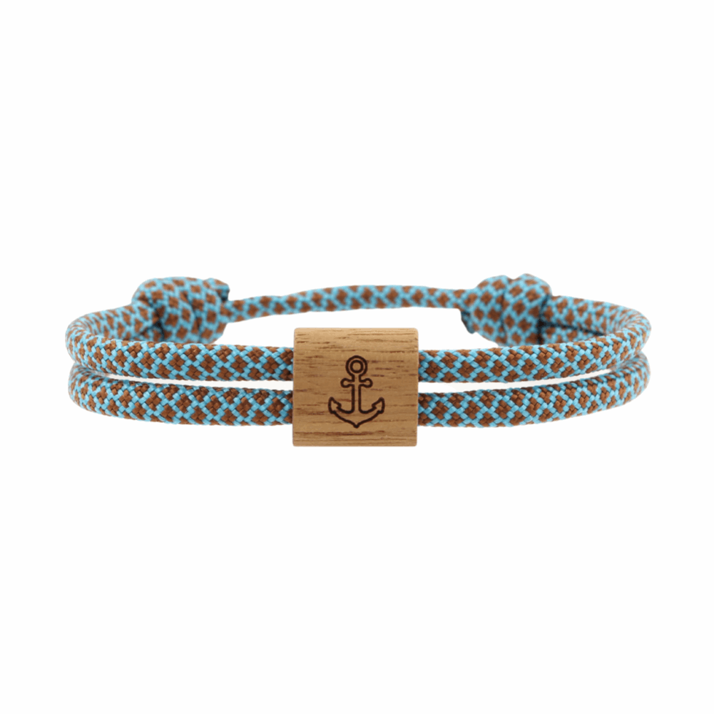 Armband Kona Anker Holz Nuss Paracord Segeltau Band ocean Größe S, M, L mit Schiebeknoten