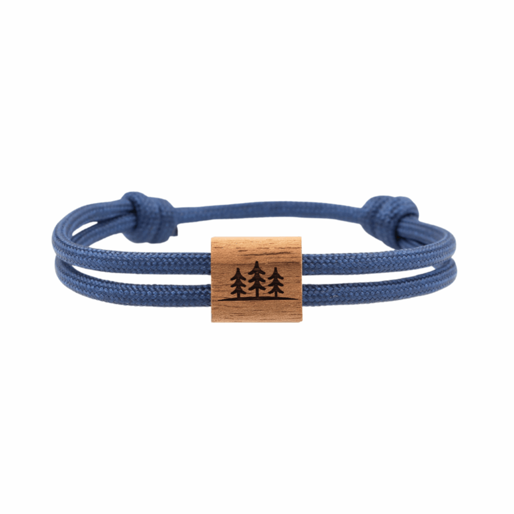 Armband Kona Bäume Holz Nuss Paracord Segeltau Band dunkelblau Größe S, M, L mit Schiebeknoten