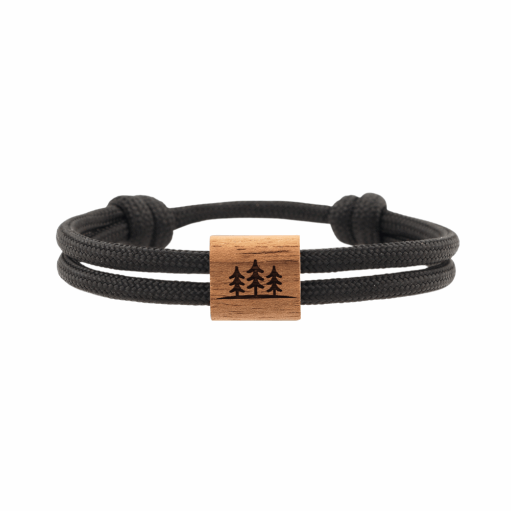 Armband Kona Bäume Holz Nuss Paracord Segeltau Band schwarz Größe S, M, L mit Schiebeknoten