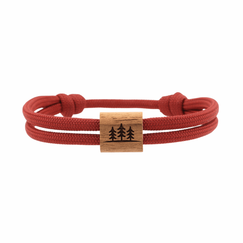 Armband Kona Bäume Holz Nuss Paracord Segeltau Band weinrot Größe S, M, L mit Schiebeknoten