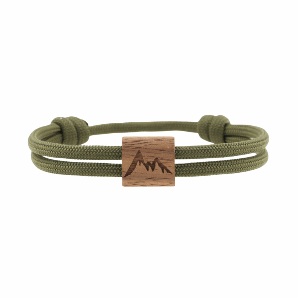 Armband Kona Berg Holz Nuss Paracord Segeltau Band olivgrün Größe S, M, L mit Schiebeknoten