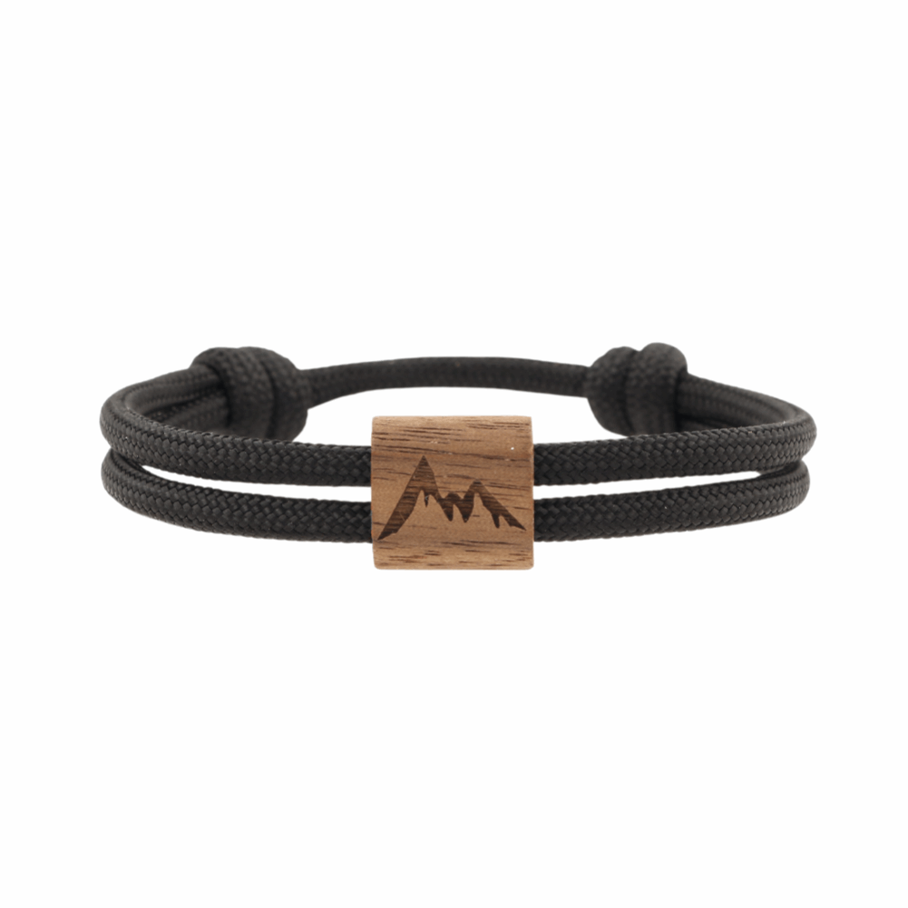 Armband Kona Berg Holz Nuss Paracord Segeltau Band schwarz Größe S, M, L mit Schiebeknoten