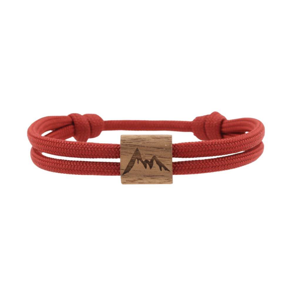 Armband Kona Berg Holz Nuss Paracord Segeltau Band weinrot Größe S, M, L mit Schiebeknoten