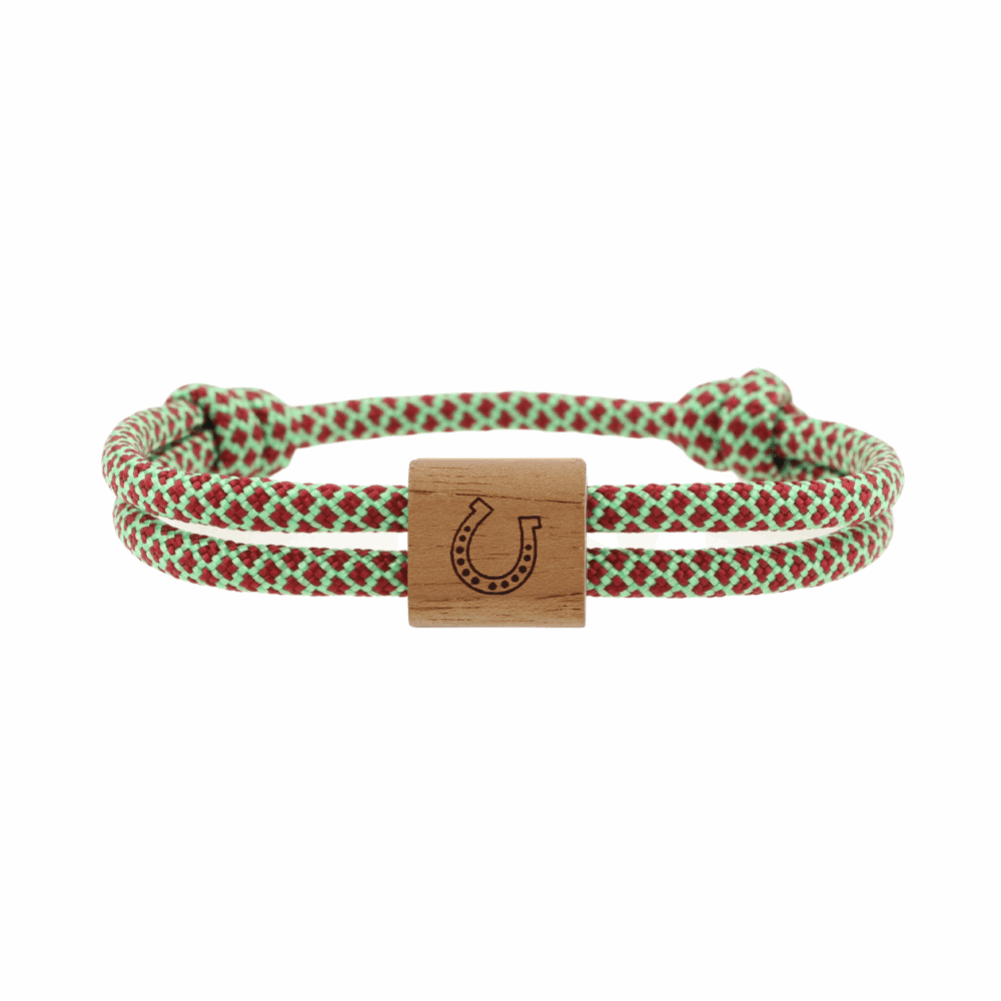 Armband Kona Hufeisen Holz Nuss Paracord Segeltau Band jungle Größe S, M, L mit Schiebeknoten