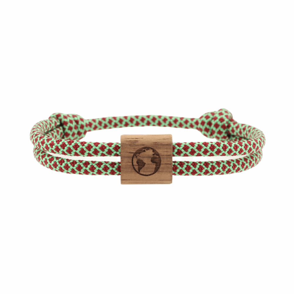 Armband Kona Weltkugel Holz Nuss Paracord Segeltau Band jungle Größe S, M, L mit Schiebeknoten